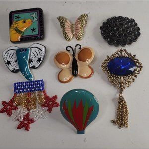 Brooches Vintage Lot of 8 Scatter Pins- Butterflies, Beaded, Ceramic Handcrafted